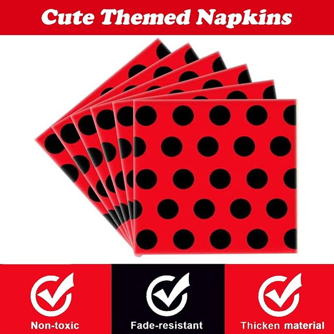 96Pcs Ladybug Plates and Napkins Party Supplies, LadybugThemed Tableware Set, Cute Disposable Dinnerware for Birthday Dessert Tea Party Decoration, 24 Guests