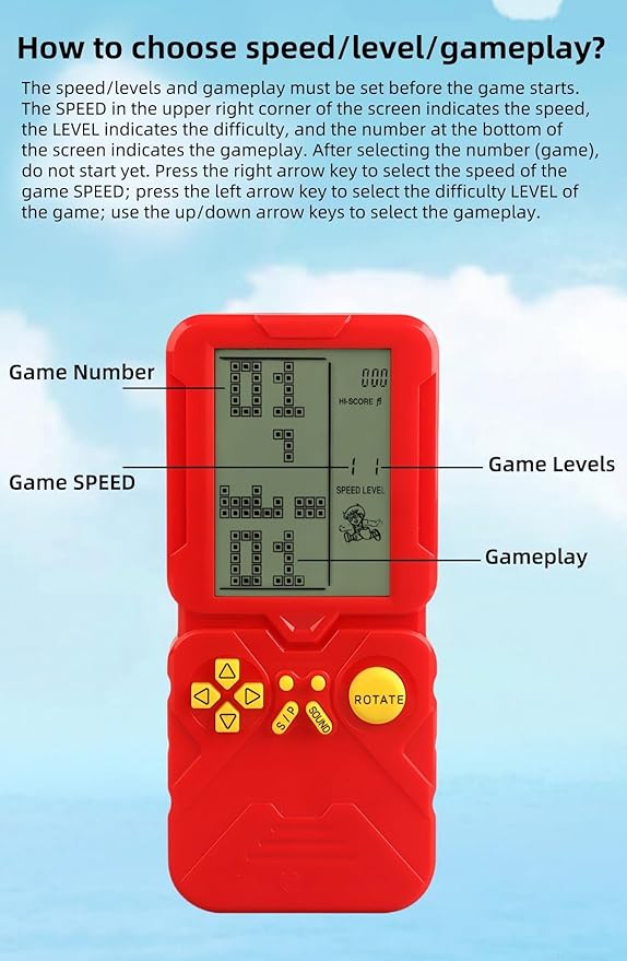 4.5-inch Block Retro Game Console Suitable for European/American Players Built-in 23 Games Racing/Tank war Adjustable Difficulty/Speed Gifts for Husbands/Boyfriends/Children Puzzle Toy (Red)
