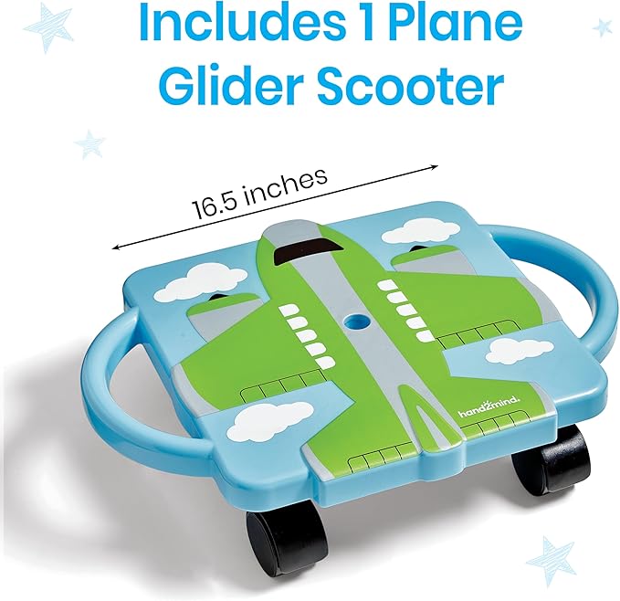 hand2mind Green Plane Glider Scooter Board, Floor Scooter Board, Gross Motor Toys, Kids Exercise & Physical Education Equipment, Playground Toys, Indoor Active Play, Toddler Outdoor Activities