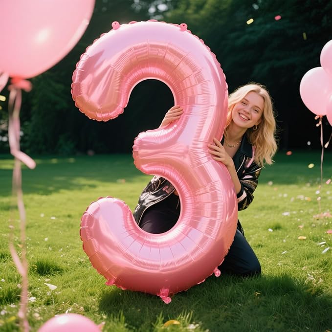 40 Inch Pearlescent Pink Balloon Number 3 Balloon,Number Balloons Big Giant Jumbo Number 3 Foil Mylar Balloons for 13th Birthday Party Anniversary Events,Wedding Anniversary Party Decorations