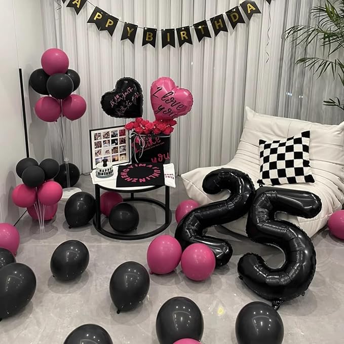 40 Inch Black Number 25 Digital Balloon,Jumbo Mylar Foil Helium Balloon for 25 Balloons for Birthday Party,Wedding Anniversary Party Decorations