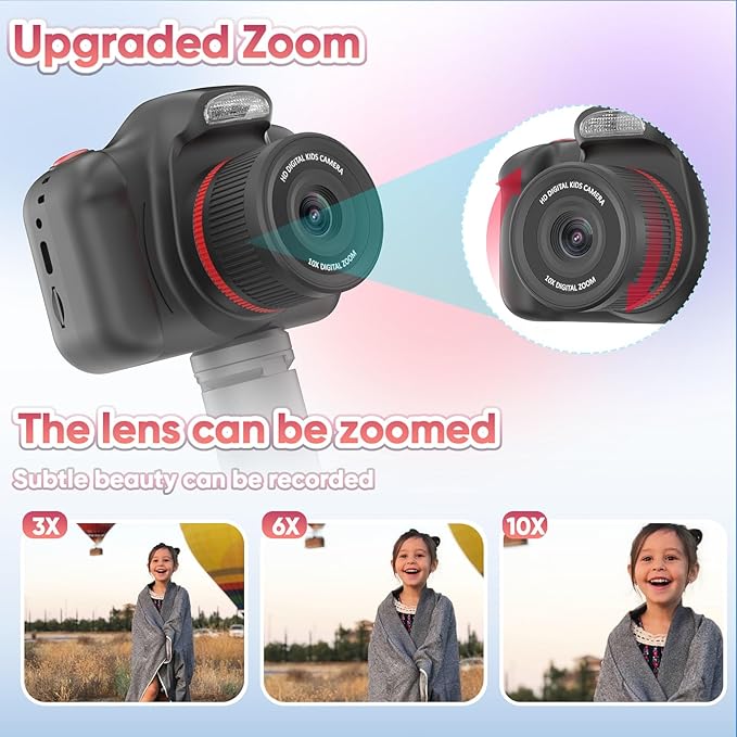 Seckton Kids Selfie Camera for Boys Age 3-9 Blue & Digital Video Cameras with Flash for Kids 6-10, Portable Camera Toy 3 4 5 6 7 8 9 10 Year Old Boys Girls Black