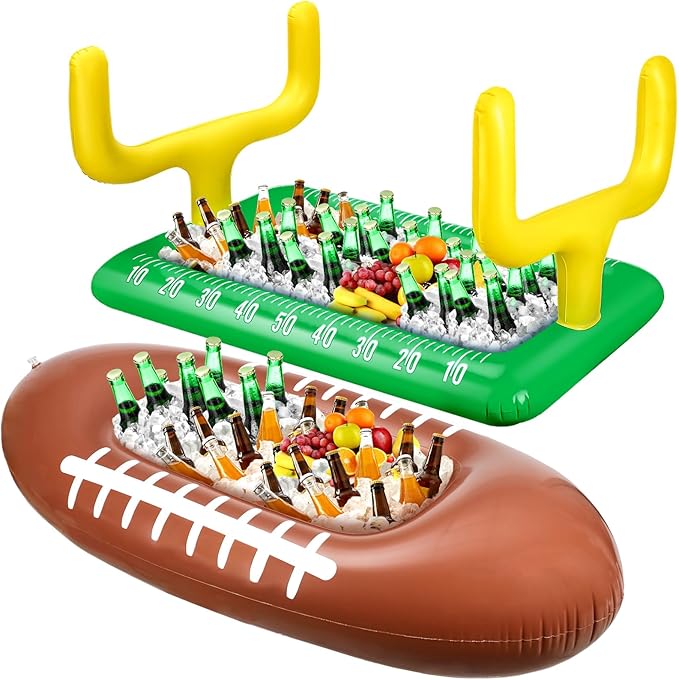 Leitee 2 Pcs Inflatable Football Drink Cooler Football Party Decoration Inflatable Field Cooler Ice Serving Bar Food Container for Summer Sport Birthday Party Favor Supplies(Green, Brown)