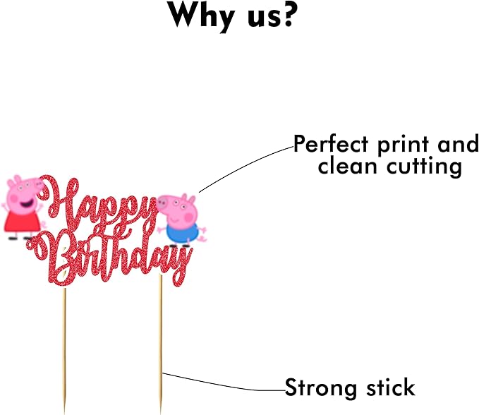 Pepa Pig Happy Birthday Cake Topper – Cute Cartoon Character Birthday Cake Decoration – Premium, Durable and Reusable Party Supplies – Fun Birthday Décor for Boys and Girls, Easy to Use Cake Topper