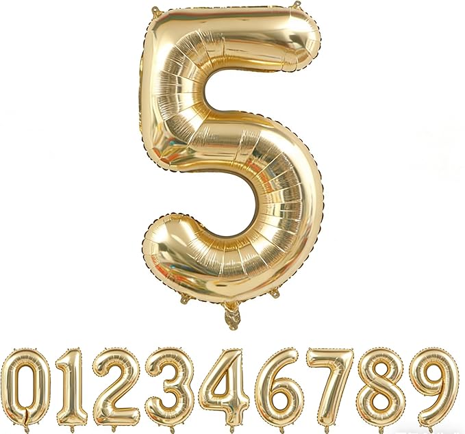40 Inch Light Gold 5 Number Balloons Champagne Gold Giant 5 Foil Mylar Helium Large Digita Balloon for Girls Boys 5th Birthday Jumbo Balloon Anniversary Graduation Events Party Decorations Supplies