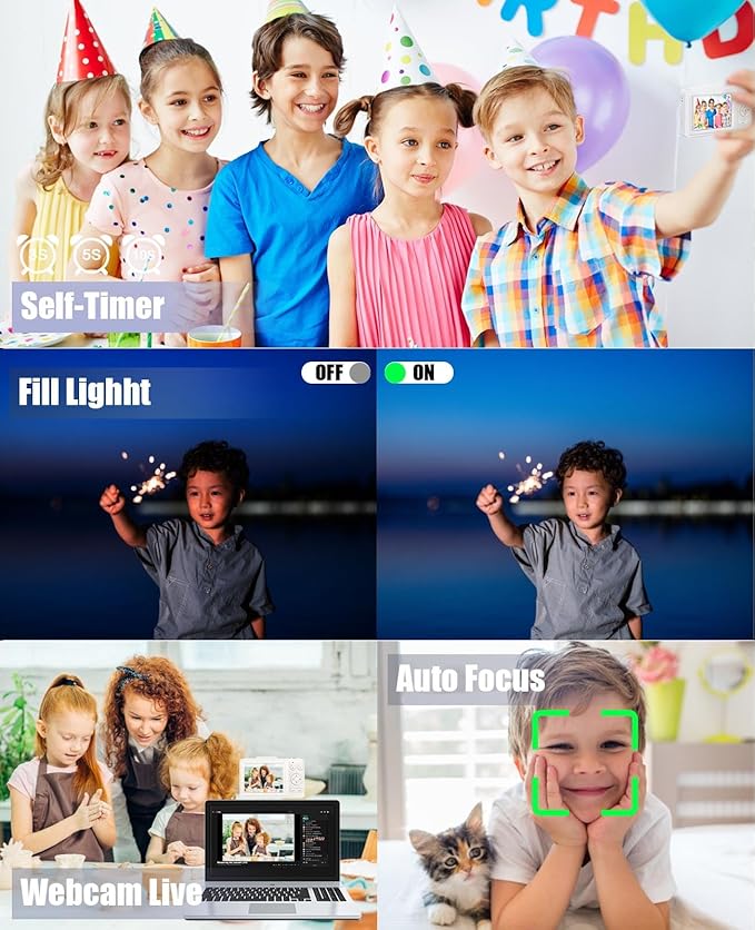 Kids Digital Camera,4800MP Selfie Camera,4K 1080P HD Video,with16X Zoom Anti Shake,Kids Chritmas Birthday Festival Gift - 32G SD Card