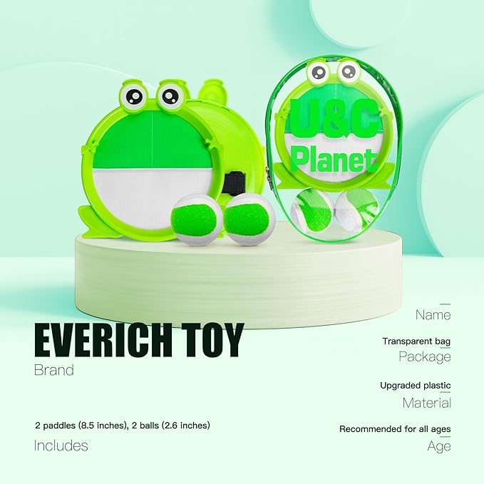 EVERICH TOY Upgraded Toss and Catch Ball Game Set, Kids Toy Stocking Stuffers for Boys Girls Ages 3-12, Includes 2 Paddles 2 Sticky Balls, Water-Resistant Indoor Outdoor Toy for Beach Pool Yard