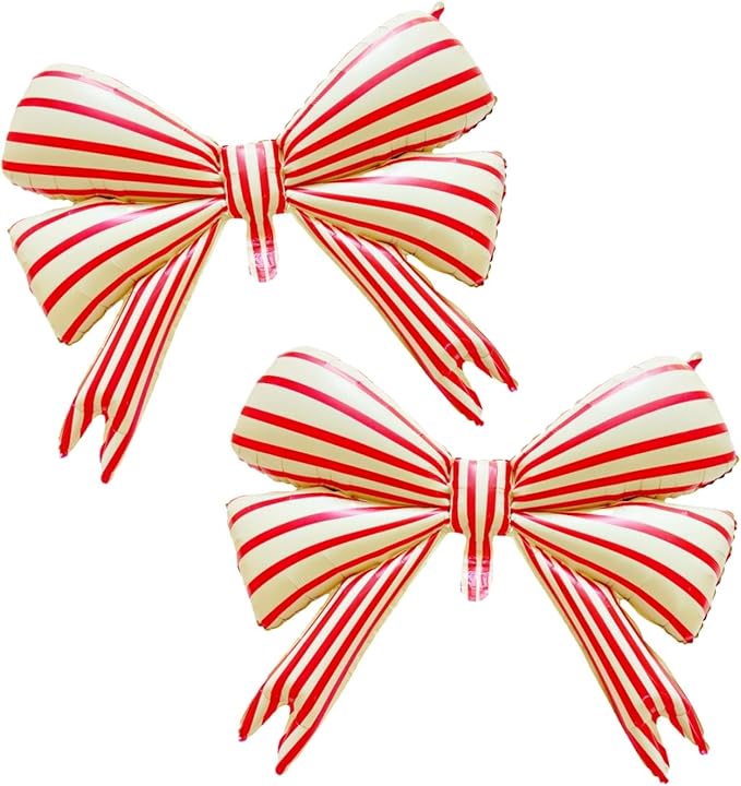 2 pcs Big Bow Balloons Yellow with Red Strips 30 inch, Bow Party Balloons Decorations for Girls Baby Shower Birthday Party Decor Suppplies Bachelorette Engagement Wedding Balloon Arch Kits