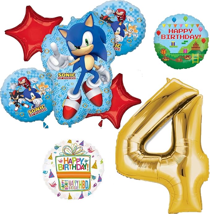 Anagram Sonic Video Gamers 4th Birthday Party Supplies Hedgehog Foil Balloon Bouquet Decorations