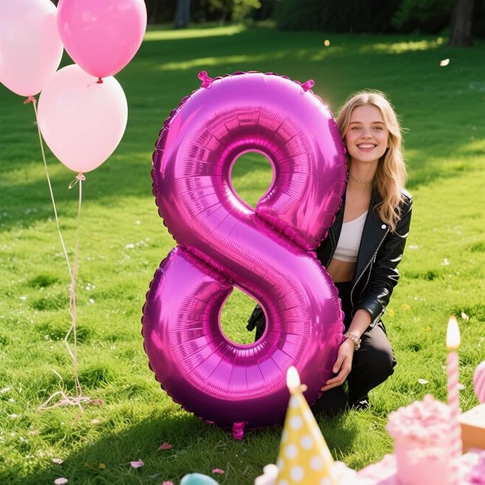 40 Inch Rose Purple Large Balloon Number 8 Balloon,Jumbo Mylar Foil Helium Balloon for 8 18 28 38 48 58 Birthday Digital Balloons for Birthday Party,Wedding Anniversary Party Decorations