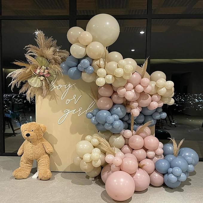 Gender Balloon Garland Arch Kit, Dusty Pink and Blue White Sand Balloons Boho Pink Nude Balloon for Neutral Theme Baby Shower Birthday Bridal Shower Wedding Gender & Reveal Party Decoration