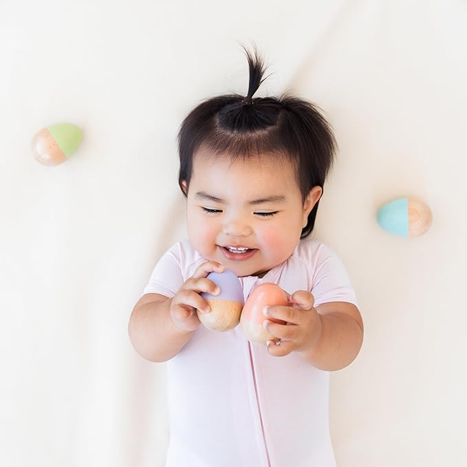 Pearhead Easter Wooden Egg Shakers Baby Toy Set – 4-Piece Montessori Musical Sensory Toy for Infants 0+ Months, Rhythm & Fine Motor Skills, Easter Basket Stuffer