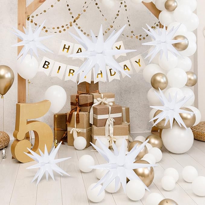 10 Pcs White Star Balloons Explosion Balloons Foil Cone Balloon Magic for Birthday Wedding Anniversary Party Backdrops Decorations Supplies, 6 Pcs 22Inches and 4 Pcs 27Inches