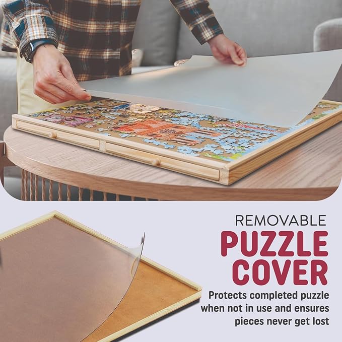 1000 Piece Rotating Puzzle Board with Drawers and Cover - 4 Drawers, Wooden Jigsaw Puzzle Table | 30” X 22”| Jigsaw Puzzle Board - Portable Puzzle Tables for Adults and Kids by Beyond Innoventions