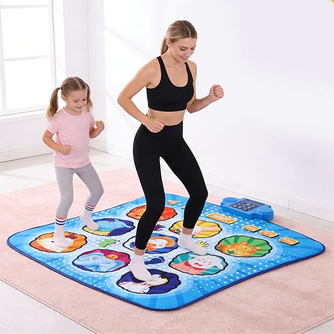 Dance Mat, 9 Key Wireless Electronic Dance Pad Anti Slip Interactive Music Game Toys Pad Battery Powered for Girls and Boys (Blue)
