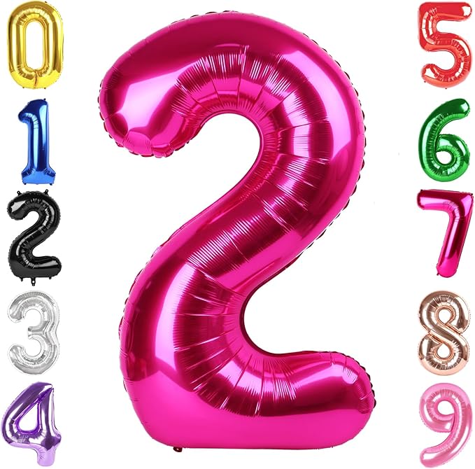 40 Inch Hot Pink Number 2 Balloon, Giant 2 Number Balloons for 2nd Birthday Decorations, Party Supplies for Baby Boy Girl, Hot Pink Party Decor