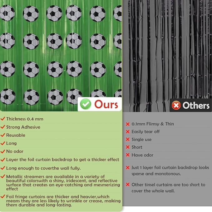 Soccer Birthday Party Decorations - Green White Tinsel Streamers Backdrop Banner | Soccer Party Favors Supplies Indoor Outdoor - Football Birthday Party Accessories for Wall Door