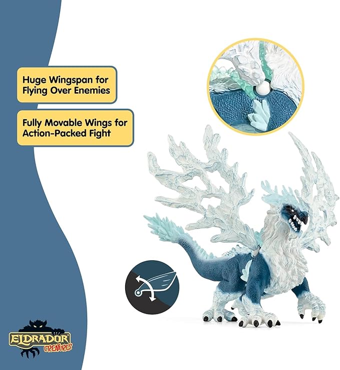 Schleich Eldrador Creatures - 8" Ice Dragon Toy - Movable Wing Action Figure for Boys and Girls - Mythical Creature Figures - Fantasy Beast Figurine - Monster Dragon Toys - Kids Ages 7+ | 70790