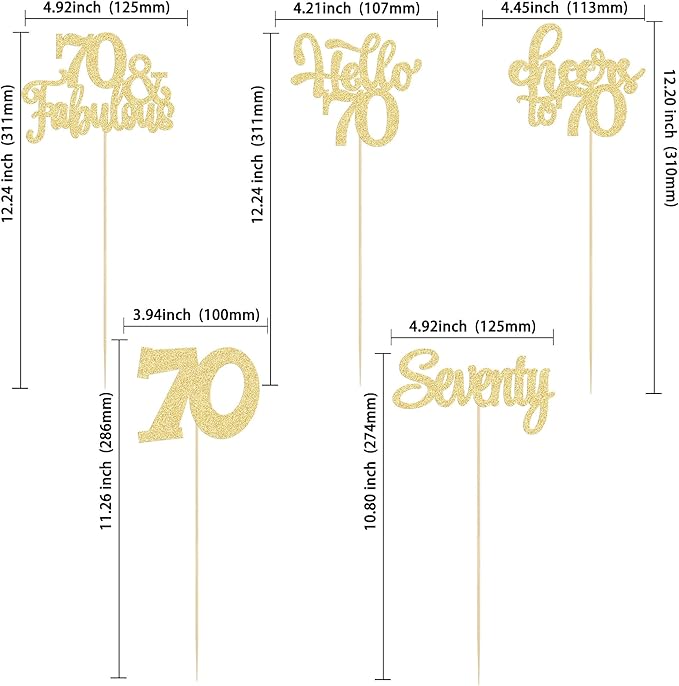 Gyufise 15Pcs 70th Birthday Centerpiece Sticks Seventy Happy 70th Table Flower Centerpieces Sticks Cheers to 70 Floral Decorations for 70th Birthday Party Centerpieces Supplies Gold