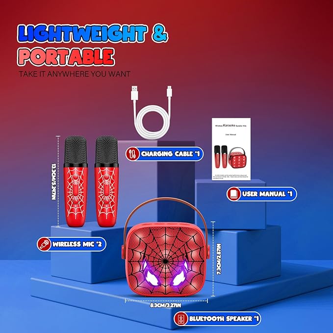 Mini Karaoke Machine Toys Gifts: Kids Toys Easter Birthday Gifts for 4 5 6 7 8 9 Years Old Girl Boy Basket Stuffers LED Portable Bluetooth Speaker with 2 Wireless Microphone Girl Gift Age 3-12+