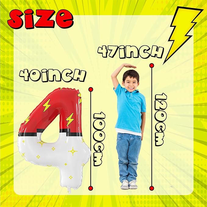 40 Inch Giant Red and White Cartoon Theme Number Foil Balloons - Large Number 4 Balloons Animation for Kids' Birthday Anniversary Party Decorations Supplies (Numbers 0-9 Available)