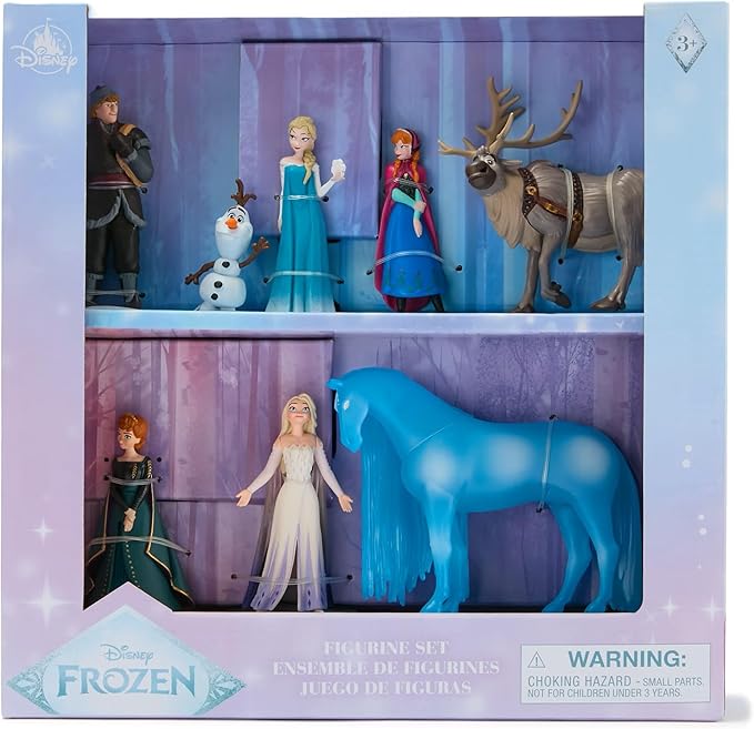 Disney Store Official Frozen Figure Set – 8 Fully Sculpted Disney Figures Including Anna, Elsa, Olaf, Kristoff & More in Double-Tiered Box with Scenic Backgrounds