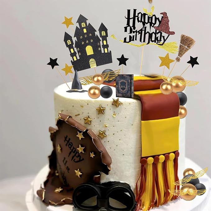 26 PCS Wizard Birthday Cake Topper Decorations, Wizard Party Supplies, Glitter Themed Cupcake Decorations