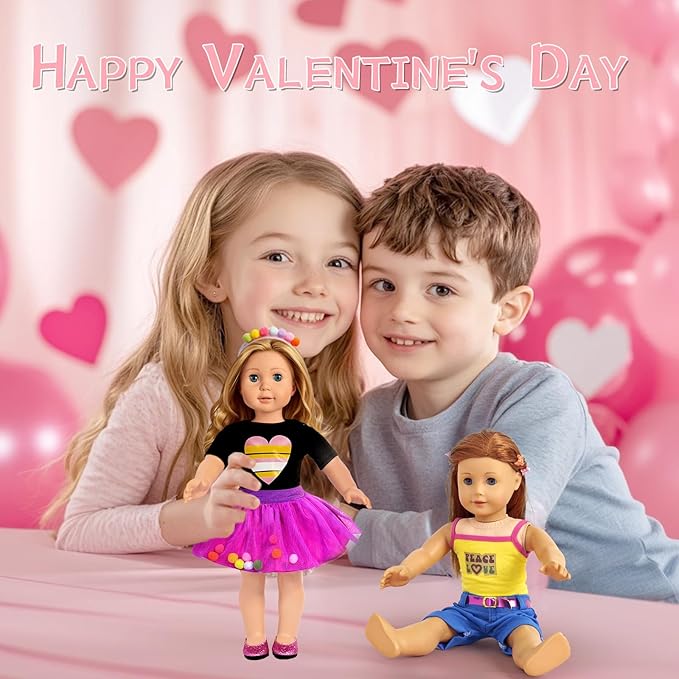 American 18 inch Doll Clothes Accessories, 18PCS Doll Clothes Outfit Dress for 18 inch, Valentine's Gift for Girls(10 Set)