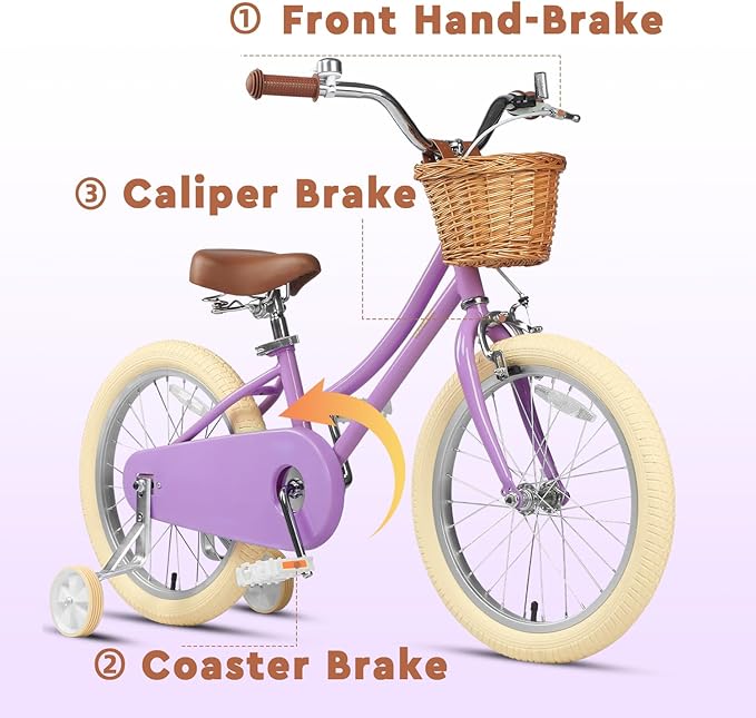 Petimini Vintage Kids Bike for Girls, 12–20 Inch Classic Bicycle with Wicker Basket & Bell, High Tensile Steel Frame, Training Wheels (12–18”), 85% Pre-Assembled, Retro Bike for Outdoor Riding