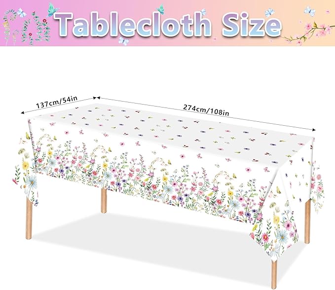 82PCS Spring Floral Party Supplies: Pink & White Floral Dinnerware Set with 16pcs Plates, Napkins, Cups & Forks, 'HAPPY BIRTHDAY' Banner, Tablecloth for Birthday Parties