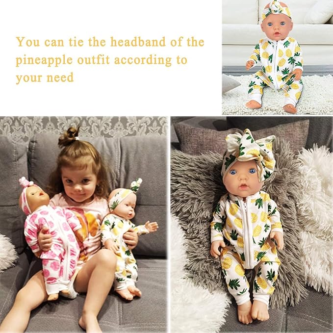 Ecore Fun 5 Sets 14-18 Inch Baby Doll Clothes and Headbands Outfits Pjs Baby Doll Accessories for 43cm New Born Dolls, 15 Inch Baby Dolls