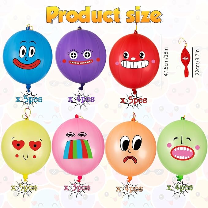 Funny Party Favors for Kids Neon Party Decorations, 30 Pack Punch Balloons with Rubber Band Handle for kids Game Birthday Parties Supplies Goodie Bags Stuffers, 18 Inch