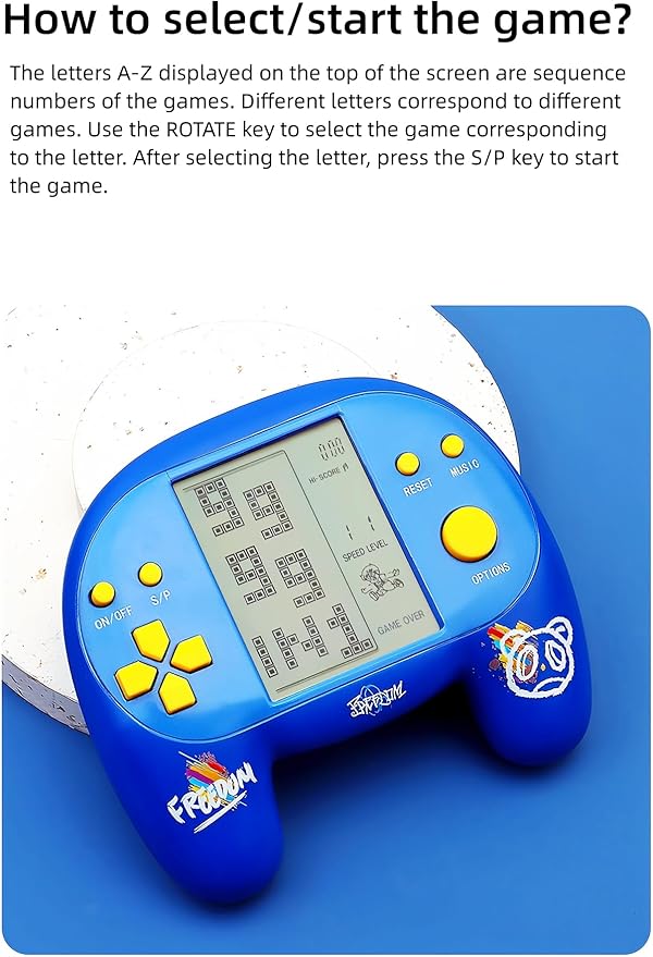JXD Handle Brick Game Console 4.1Inch Great Grip Feeling 2574 in 1 Retro Puzzle Block Games Handheld Game Player for Travel/Indoor/Outdoor Children/Students/Teens/Birthday (Blue)