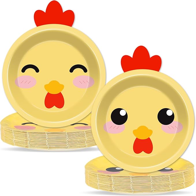 50 Count Chicken Paper Plates Chicken Shaped Disposable Plate Barnyard Farm Animal Theme Tableware Little Chick Birthday Party Dinnerware for Easter Gender Reveal Baby Shower Birthday Party Decoration
