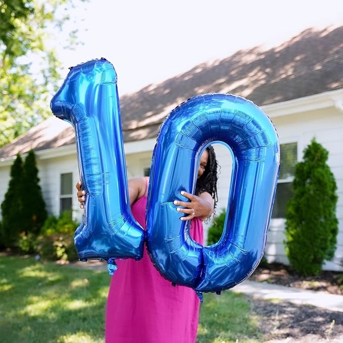 Navy Blue Number 10 Balloon 40 inch, 10 Number Balloons, 10th Navy Blue Birthday Decorations, 10 Year Old Girls Boys Blue Party Supplies