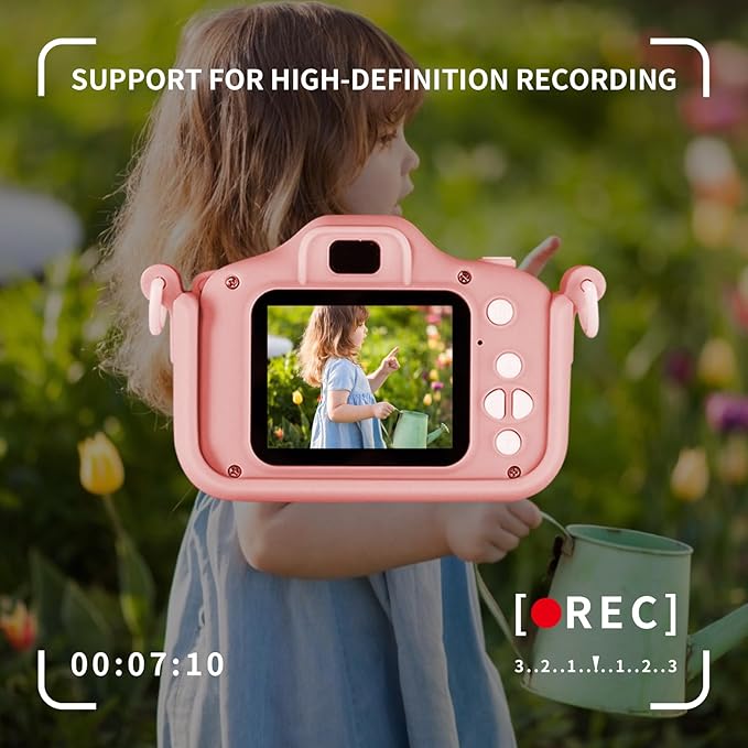 Kids Camera, Rainbow Design, 2.0 Inch LCD Screen, with 64GB Memory Card, Girls Toy