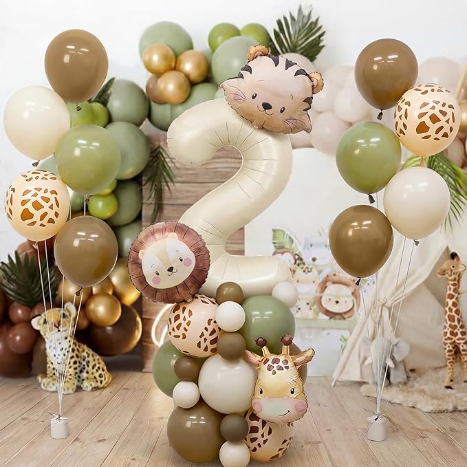Jungle Safari Birthday Balloons, Animal Balloons Birthday Party Supplies for Safari Birthday Wedding Shower Party Decorations (Cream, Number 1)