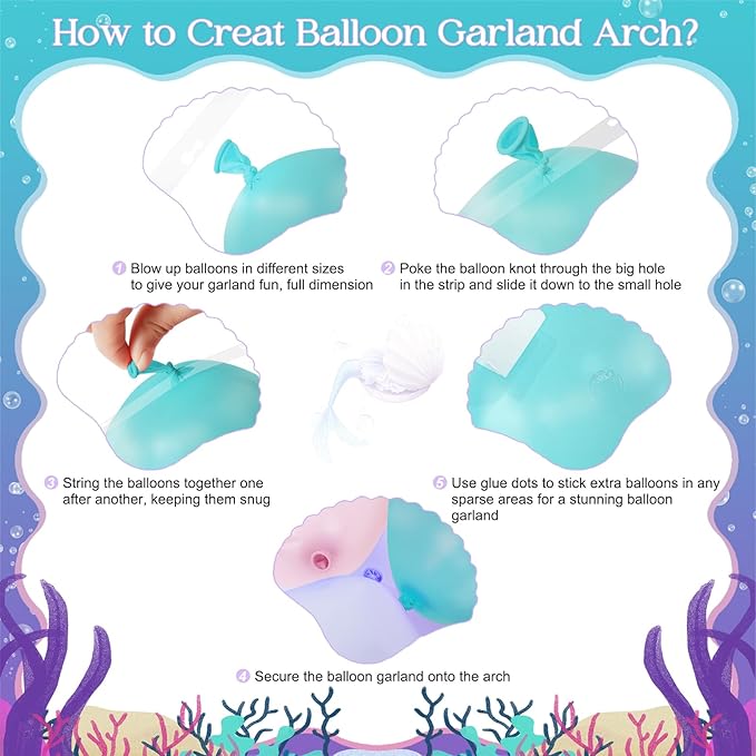 Mermaid Balloon Garland Arch Kit,145pcs Purple Pink Blue balloons with Little Mermaid Tails Birthday Party Decorations Balloons for Gender Reveal Under the Sea Ocean Baby Shower Themed Party Supplies