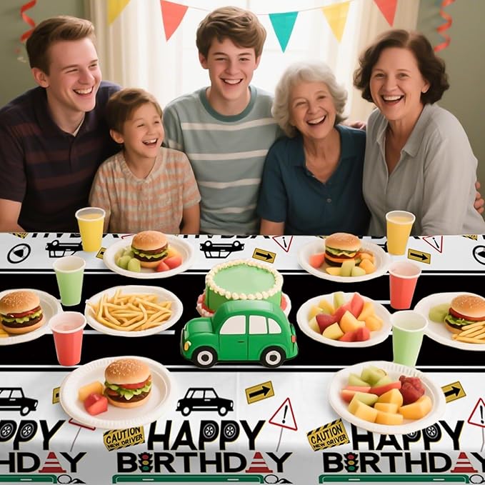 3Pcs Drivers License 16th Birthday Plastic Tablecloth 16th Car Theme Table Cover Waterproof New Driver Car Road 16th Table Cloth for Learner Driver 16 Years Old Party Decorations 54 x 108 Inch