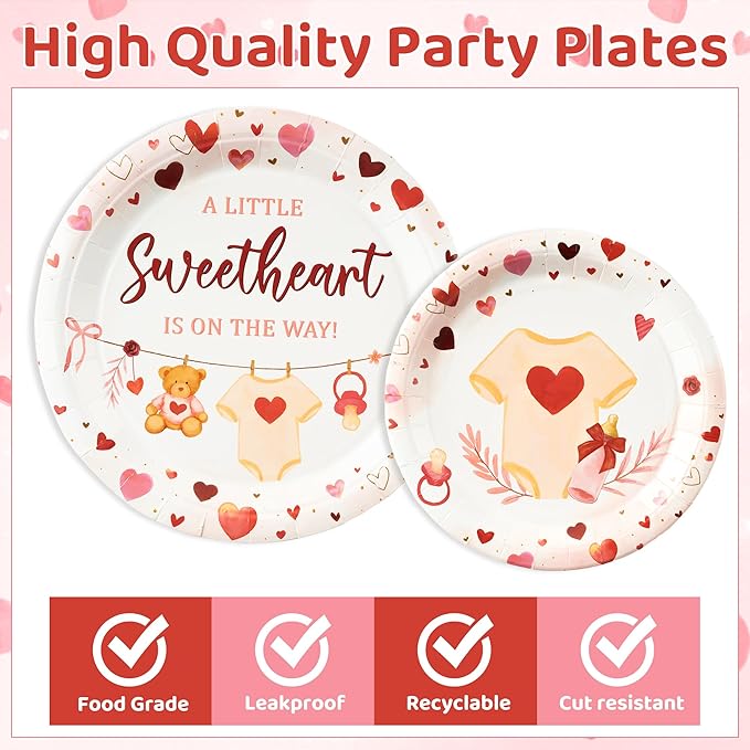 A Little Sweetheart Is On The Way Baby Shower Party Decoration Set - Serves 24 - 112Pcs Bear Tableware Disposable Plate Napkin Tablecloth Banner Card for Birthday Party Supplies