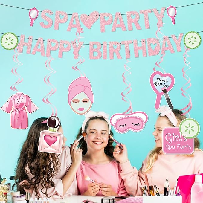 Spa Party Decorations Banner Spa Birthday Party Supplies for Girls Women with Spa Birthday Banner Hanging Ceiling for Sleepovers Slumber Makeup Parties