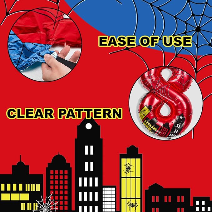 Cartoon Hero 40 Inch Red and Blue Spider Theme Number Foil Birthday Decoration Balloons, Cartoon Party Birthday Supplies, Number large Balloons for Spider Theme Party (8)