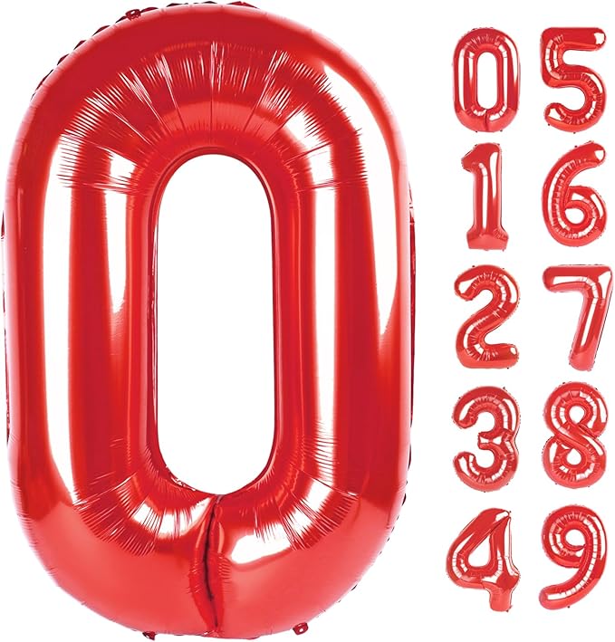 Red Number 0 Balloon 40 Inch, Large Red 0 Number Balloons, Foil Mylar Helium Balloon Birthday Party Supplies, 10 20 30 40 50 60 70 80 90 100 Birthday Anniversary 2025 Numbers Decorations