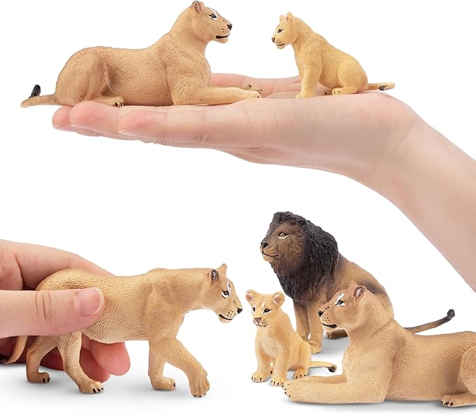 Toymany 6PCS Realistic Lion Figurines with Lion Cubs, 2-5" Wild Life Jungle Animals Figures Family Set Includes Baby Lions, Educational Toy Cake Toppers Easter Birthday Gift for Kids Toddlers