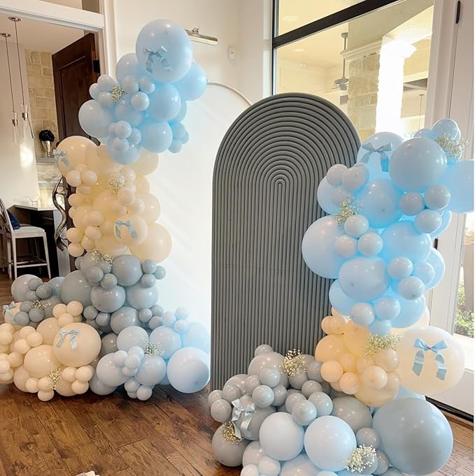 Dusty Blue Gold Balloons,12 Inch Pastel Baby Blue Sand White and Gold Latex Balloons for Boy Baby Shower Bridal Shower Baby Party Decorations