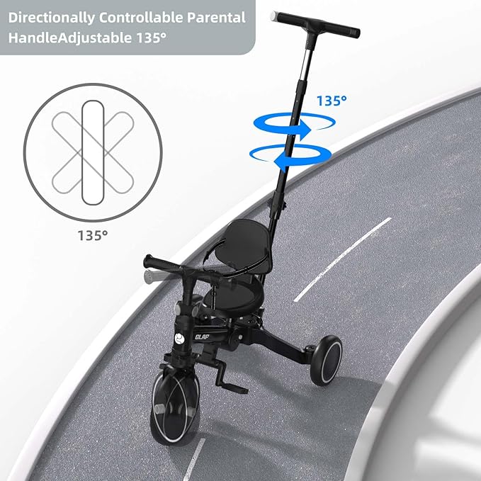 Glaf Tricycle for Toddlers 1-3 Toddler Bike with Push Handle 2-4 Years Baby Bike Toys for 2 Years Boys and Girls Balance Bike with Adjustable Seat Height and Backrest Birthday Gift（Black