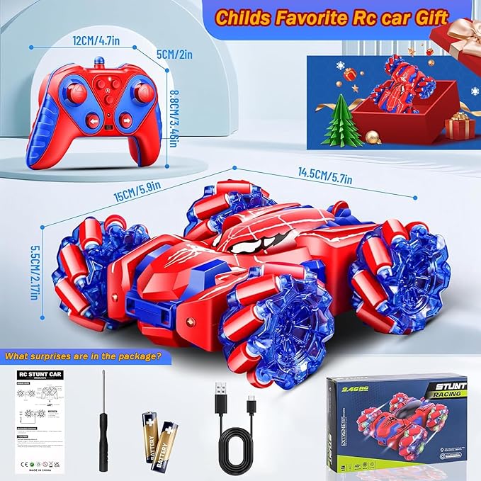 Spider Remote Control Car, Double Sided RC Cars with 360° Cool Rotation, 2.4 GHZ Rechargeable Stunt RC Cars, Remote Control Cars for Kids 4 5 6 7 8 9 10 11 12, Birthday/Valentine's Day Gifts for Kids