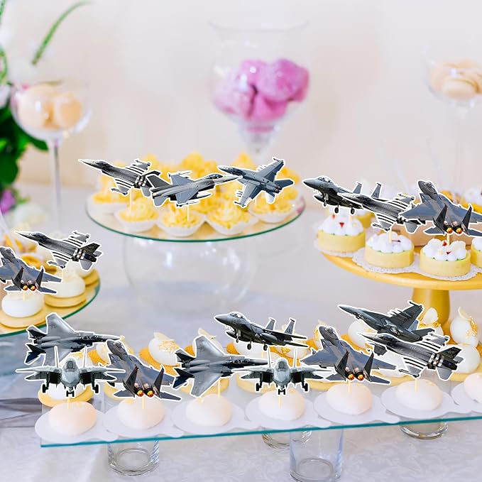 Airplane Birthday Party Decorations - 40PCS Airplane Cupcake Toppers Bday Decoration Cupcake Picks Decor Baby Shower Supplies