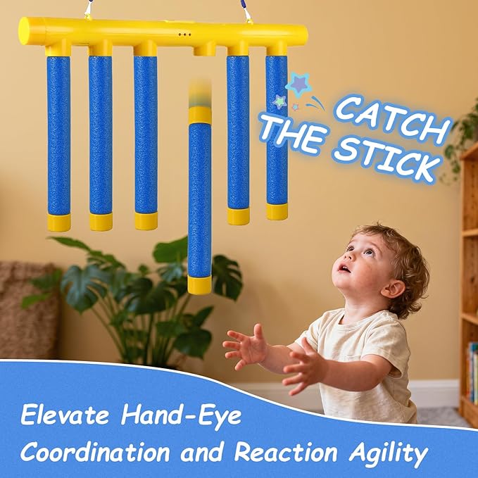Reflective Drop Stick Challenge Game Fidget Toys for Kids Sensory with Autism Magnetic Chess Game Rebounce String for Grandkids Pop Darts Magnet Reflex Catch (Blue)