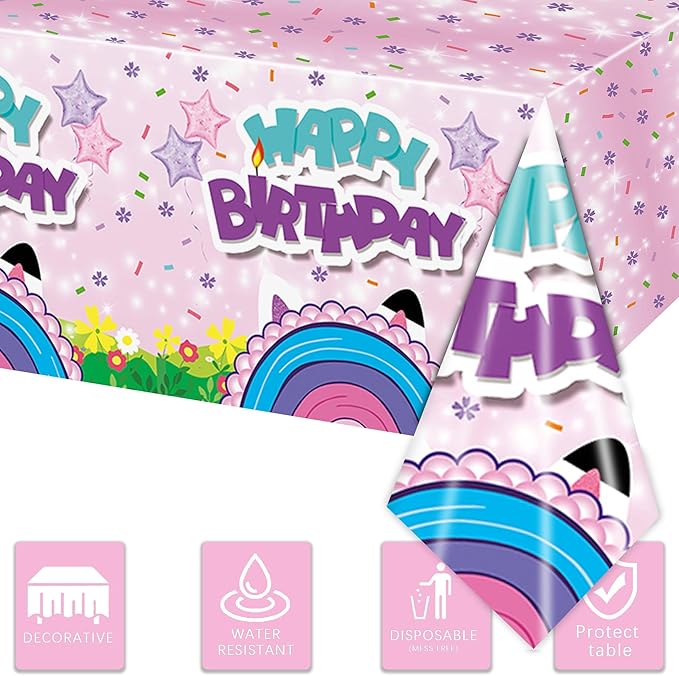 3PCS Cute Cartoon Cat Tablecloth Set for Kids Boys Girls Birthday Party Cute Cartoon Cat Table Cloth -54x108in